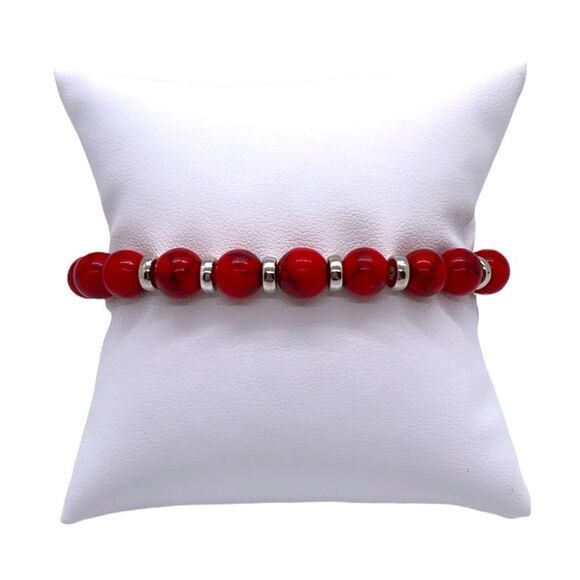 NWT Wool + Pepper Co. Red Turquoise + Silver Beaded Bracelet - Picture 1 of 4
